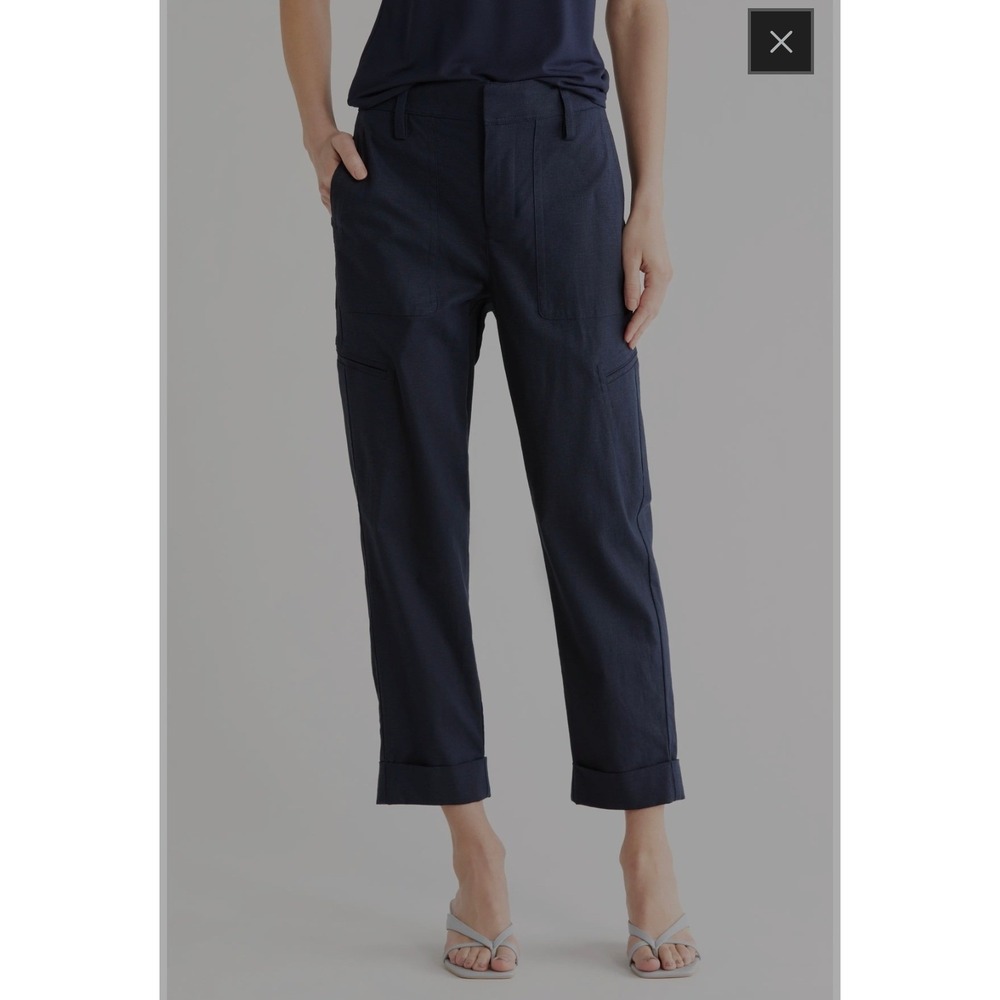 Vince Navy Blue Linen Blend Elastic Waist Cuffed Cargo Pants V757821813 Large